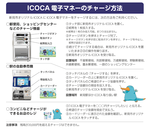 新見市オリジナルICOCA　チャージ方法